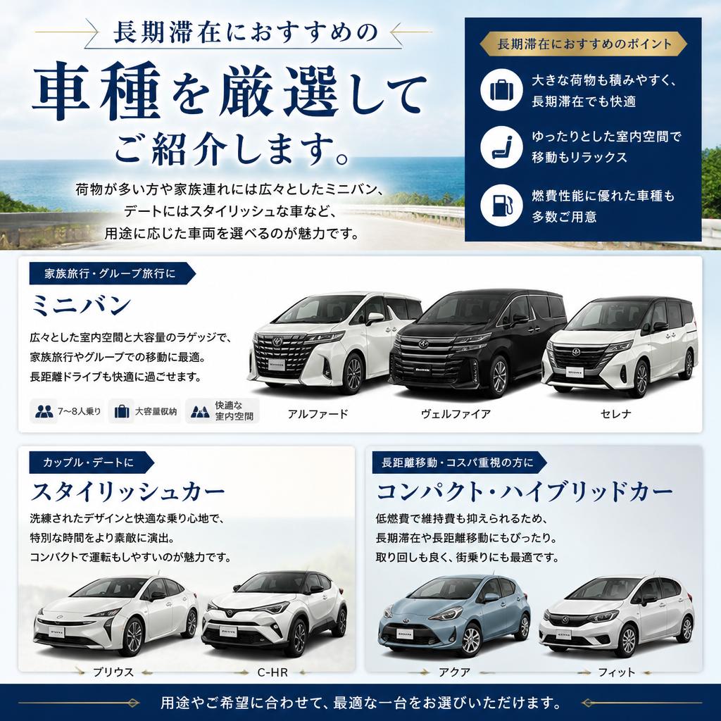 快適な長期滞在にぴったりの車種