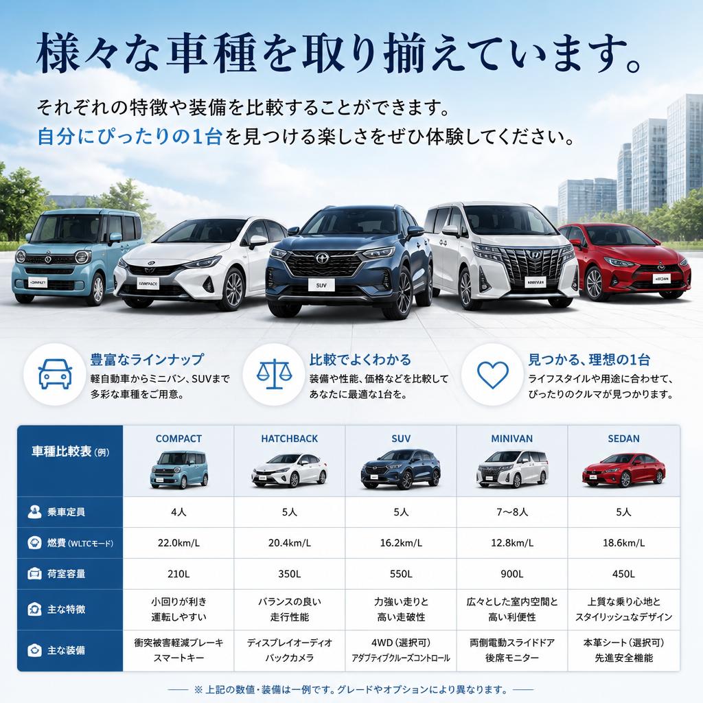 多彩な車種比較で選べる楽しさ